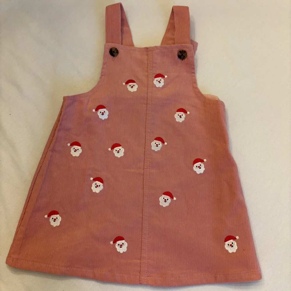 Pink Santa Embroidered Corduroy Dress
